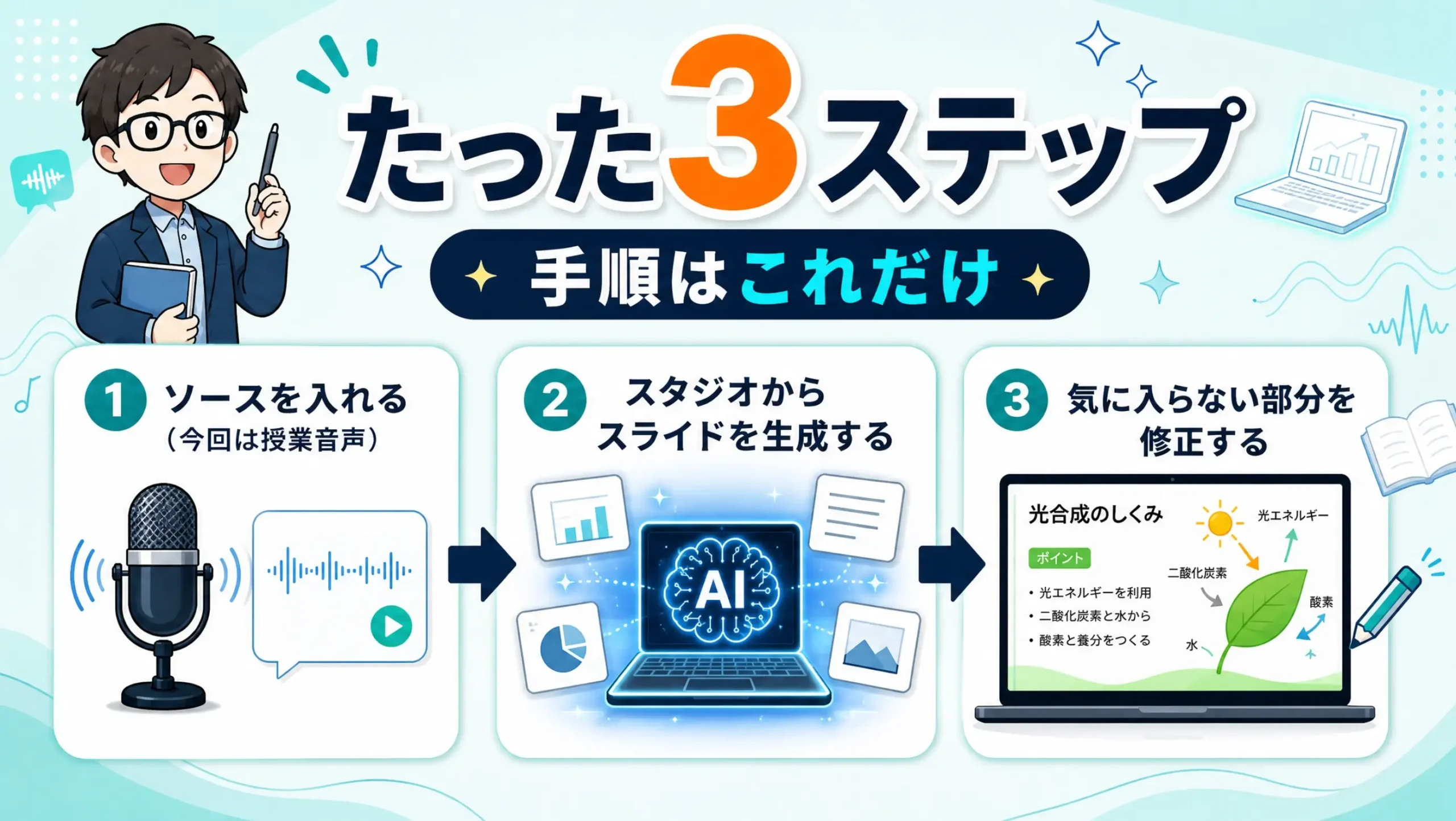 授業の音声データを用意する様子